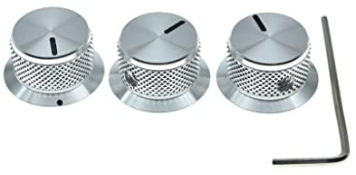 KAISH 3 x Aluminium-Potentiometer-Drehknöpfe, 6,35 mm (1/4 Zoll), universeller Zylinderknopf, Klingelknopf mit Stellschraube für Gitarre/Bass/AMPS/Vorverstärker, Silber mit Indikator