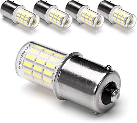 12 Volt BA15S Led Bulbs,1156 1141 P21W 6000k Daylight White,DC Bayonet Single Contact Base,AC10-24V DC10-30volt Low Voltage BA15S Bulb for Landscape RV Camper Interior Marine Boat Trailer Lights,5Pack