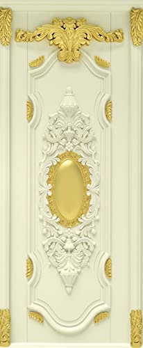 A.Monamour Türtapete Selbstklebend Türfolie Türposter 3D Vintage Verzierte Goldene Weiße Holztür Vinyl Folie Türdeko Tapete Wandbild Türaufkleber Türtattoo 77x200cm