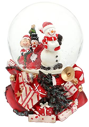 Grande palla di neve, pupazzo di neve con pinguino e gnomo, con suono su base finemente decorata, dimensioni (L x P x A): 10 x 10 x 14 cm, sfera Ø 10 cm