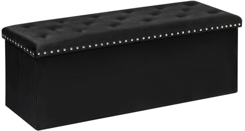 Bonlife Coffre de Rangement à Rivets pliants de Luxe en Velours -Repose-Pieds - pour Couloir, Armoire à Chaussures - Noir - 110 x 40 x 40