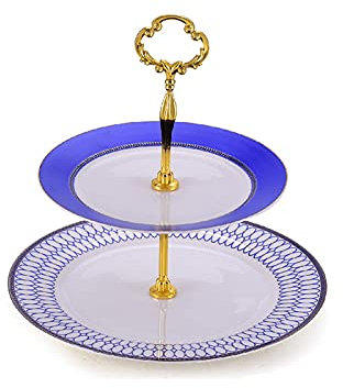 Kuchenständer ServierStänder High-End-Kuchen-Standnachmittag Tee-Snack-Stand-Blau-Muster-Kuchen-Tablett Keramik Doppelschicht-Cupcake-Ständer for Hochzeit, Party, Bankett Tortenständer ( Color : B )