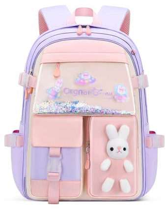 Myyunhx Rucksack für Mädchen - Treibsand Kühlschranktür Kawaii Schultasche für Schulkinder und Jugendliche (Lila)