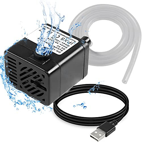 MEIRIYFA USB-Brunnenpumpe, Tauchwasserpumpe, Spender für Haustier, Katze, Trinkbrunnen, Aquarium, Aquarium, Teich, Hydrokultur, 3 W, 5 V, mit 2 m Schlauch