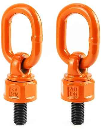 QWORK Heavy Duty M16 x 31.8 G80 Swivel Hoist Ring, 2 Pack 1.12Ton-2Ton Large Capacity Swivel Eye Bolt, 360° Rotation Hoist Ring, 1080Mpa Tensile Strength, Red