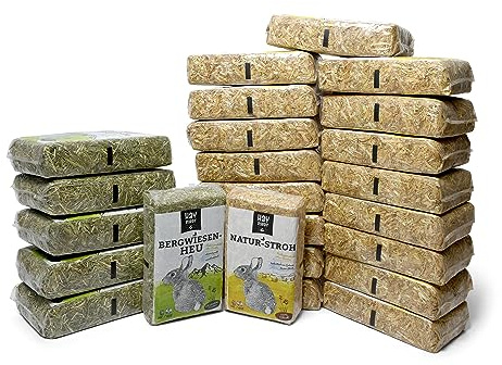 Hayrabbit Naturstroh & Bergwiesenheu - 18kg Stroh und 6kg Heu in 1kg Beuteln verpackt, allergikerfreundlich, Beste Qualität