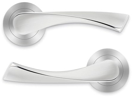 Probrico Internal Door Handle Set, Marvel Lever on Rose Door Handles Pair in Satin Nickel Finish - Interior Use Door Handle - Round Modern Design， 2 Pair