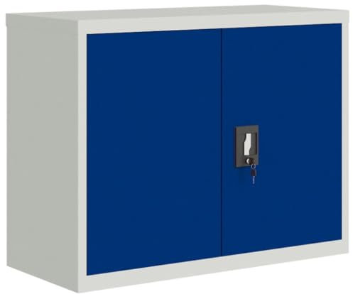 vidaXL Aktenschrank, Büroschrank mit Einlegeboden, Abschließbar Metallschrank Schrank mit Türen, Aufbewahrungsschrank Büromöbel, Hellgrau Blau Stahl