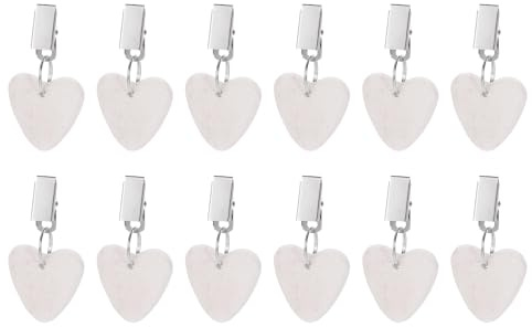 uxcell Tablecloth Weights with Metal Clip, 24PCS Marble Tablecloth Pendant, Heart Shape Tablecloth Pendant Picnic Tablecloth Clips for Decoration, Family Dinner Party (White)