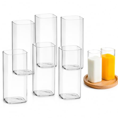 Angoily Trinkgläser 14 Oz Quadratisches Gläser-Set Mit 6 Stück Trinkgläser Aus Glas Klare Bargläser Für Wasser Saft Bier Getränke Sowie Cocktails Und Mixgetränke 400 Ml