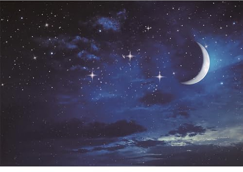 Ttincceer Sternennacht Hintergrund 300x200cm Bright Moon Stars Sparkling Fotografie Hintergrund Deep Blue Night Sky Stars Fotografie Hintergrund Newborn Baby Shower Banner