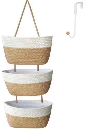 Ililmmoe Panier de Rangement Suspendu au-Dessus de la Porte à 3 Animaux - Corde de Coton Tissée Support Mural Décoratif pour Cuisine et Salle de Bain - 1 Inclus