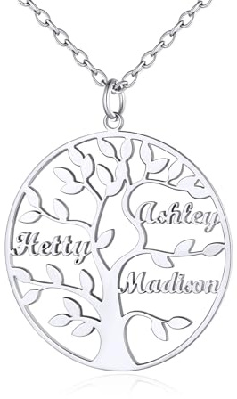 Custom4U Collier Personnalisé Prénom Arbre de Vie Collier Pendentif d'arbre Généalogique Inoxydable