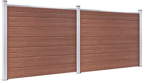 Kangmusi Zaunelement Set WPC 353x146 cm Braun, Doppelstabmattenzaun,Zaun Komplettset, 3070451kangmusi