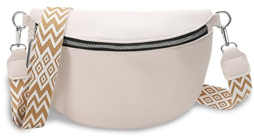 Bauchtasche Damen,Bauchtasche Damen Leder,Crossbody Bag Damen,Beige Brusttasche Bamen,Umhängetasche mit verstellbarem Riemen