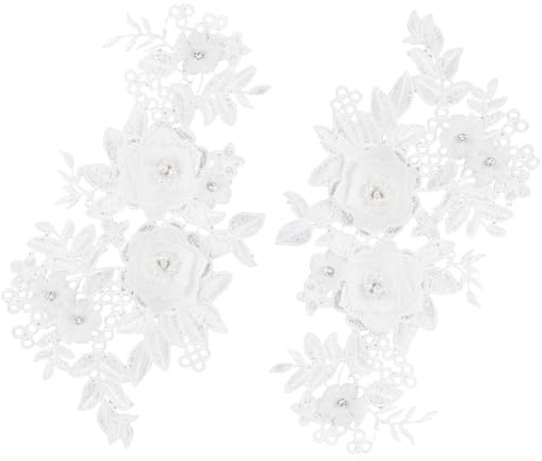 GORGECRAFT 2Stk 3D-Blumen-Spitzen-Applikationen Mit Weißen Perlen Bestickt Zum Aufnähen/Aufbügeln Aufnäher Mit Blumenmotiv Stoffkragenbesatz Flicken Für Hochzeitskleid Dekoration Kleidung Nähen