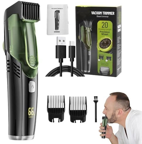 Regolabarba Aspirapolvere Per Uomo, Kit Rasatura, Tagliacapelli Con Aspirapolvere Incorporato Per Baffi, Viso E Corpo, Regali, Impermeabile IPX6