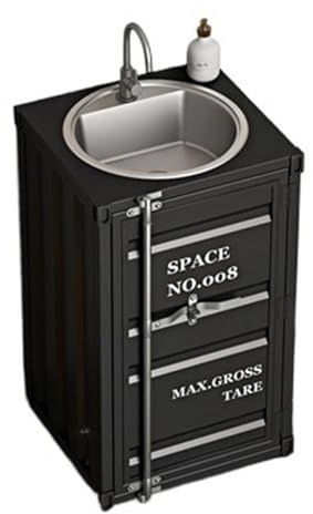 Lavabo Salle de Bain Meuble de salle de bain carré avec armoire à 1 porte, armoire autoportante en métal avec évier en acier inoxydable, lavabo à colonne de style industriel créatif avec rangement Évi