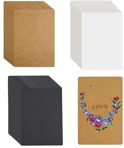 150 Stück A6 Kraftpapier Karten, 14.5 x 9.5cm Blanko Postkarten Karteikarten Set zum Selbstgestalten für Danksagungskarten Basteln Hochzeitseinladungen Graffiti Grußkarten (Braun/weiß/Schwarz）