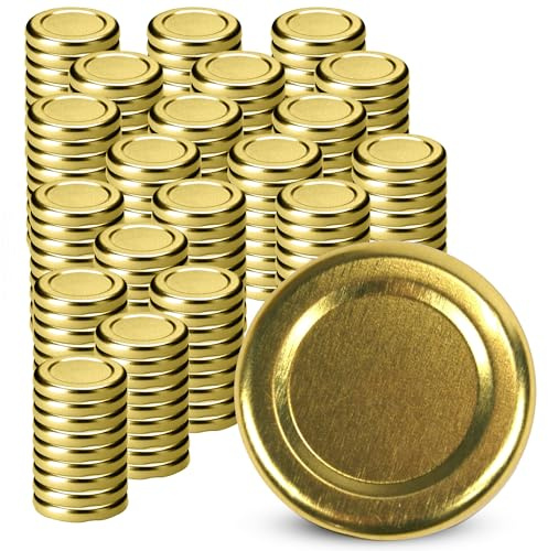 KADAX Tapa de rosca para tarros de cristal, tapa de repuesto de 38 mm, tapa de metal, tapa para tarros de conservas, botellas y tarros de cristal roscados (dorado, 200 unidades)
