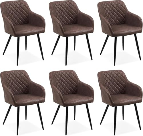 CLIPOP Esszimmerstühle 6er Set, Küchenstühle Braun Kunstlederstoff stühle Polsterstühle mit Armlehne Metallbeine Polstersessel Stühle für Esszimmer Küche (6, Kunstleder Braun)