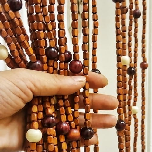 ave split Regenbogenfarbener Hippie-Holz-Tür-Perlenvorhang, Boho-böhmische Holztür-Perlenvorhänge aus Holz und Bambus, für Fenster, Gang, Korridor, Türdekoration, 27 Stränge