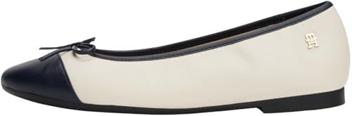 Tommy Hilfiger Damen Ballerinas Toe Cap aus Leder, Elfenbein (Newsprint), 40