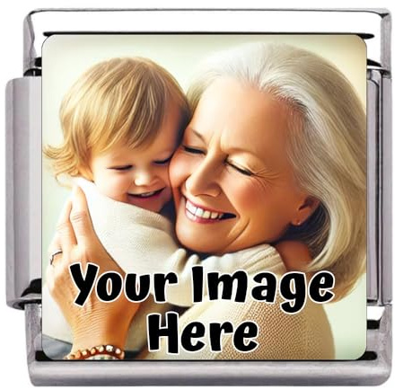 2Burned UK Personalised Silver Photo Charm Link – Fits 9 mm Modular Italian Style Bracelets – Custom Picture with Baby Scan, Family or Couple – Unique Gift for Mum, Wife, Girlfriend