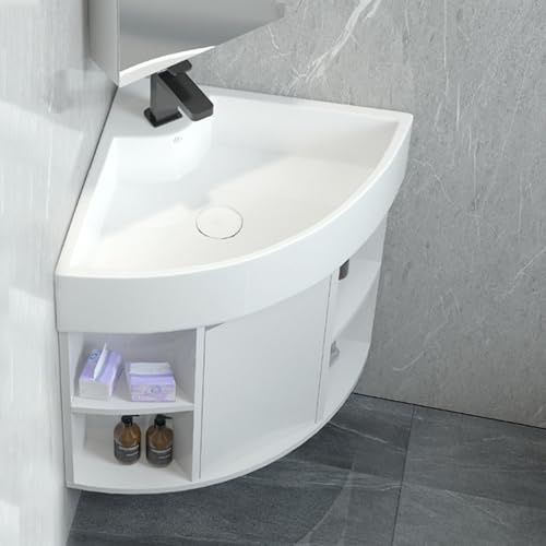 STCERY Eckwaschbecken Mit Unterschrank, Eck-waschtisch for Badezimmer mit Waschbecken, Wandmontiertes Keramik Waschbecken, Badmöbel-Set, Mit Heißem Und Kaltem Wasserhahn(42cm/16.5in)