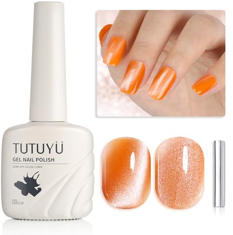 TUTUYU Orange Cat Eye Gel Nail Polish - Holographic Orange Gel Polish Perfect for DIY at Home & Gift for Nail Art Lovers!