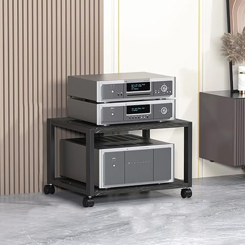 Elitix HiFi Rack 1 2 3 4 5-stufiger, Robuster AV-Medienständer mit Rädern, Rustikal, Professionelle Stereo-Racks und Ständer für CD-Player, DVD-Speichermedien-Tower-System(Black,Two-Layers)