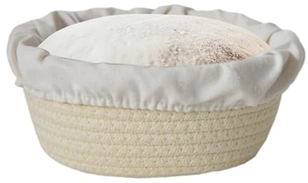 Cesta a prueba de pan | Cesta segura de bannetones ovalados/redondos | Cesta de conservación de masa madre de ratán natural con tela de lino, contenedores de almacenamiento, utensilios de cocina