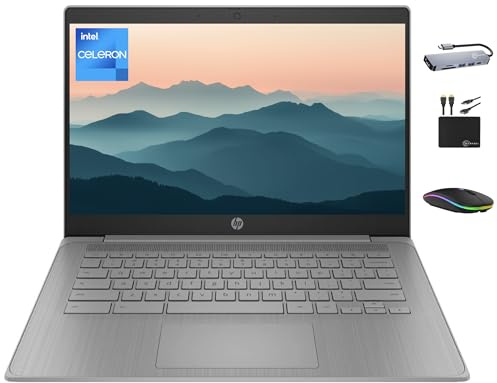 HP Chromebook 2025 Premium 14 pulgadas HD computadora portátil ligero para negocios, procesador Intel de 4 núcleos, 4 GB de RAM, 192 GB de almacenamiento (64 GB eMMC+tarjeta 128 GB), WiFi, cámara web