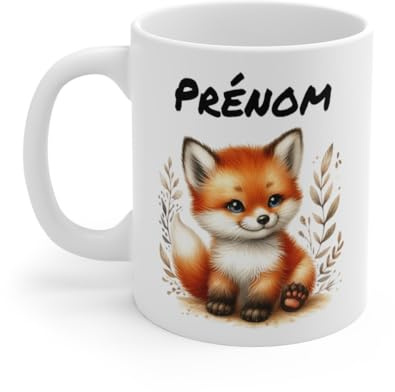 Teecustom Mug Renardeau Personnalisable – Tasse Renard Mignon avec Feuilles Automnales et Prénom