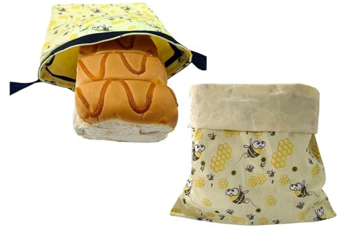 2 Stück Wiederverwendbare Bienenwachs-Brotbeutel mit Reißverschluss, Bienenwachs-Brottaschen für Selbstgebackenes und Sauerteigbrot, Baumwolle Brotbeutel für Hausgemachtes Brot