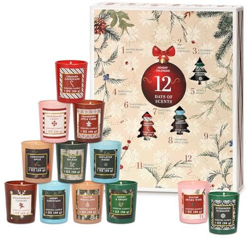 12 Days Christmas Scented Candles, Advent Calendar Candle Gift Sets, 12PCS 1oz Soy Candles, Christmas Candle Gift Set for Women.