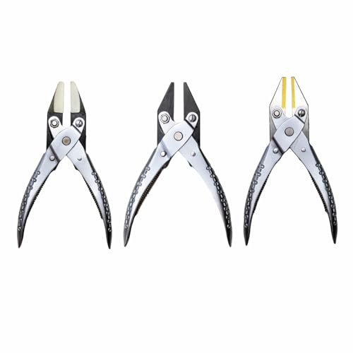 Set of 3 Parallel Action Pliers | 140mm Flat Nose NYLON, METAL, BRASS Jaws-jewelry