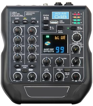 Mesa Mezclas DJ, Mini consola mezcladora de 4 canales, mezclador de Audio de 24 bits, 192KHz, 99 efectos DSP, Bluetooth