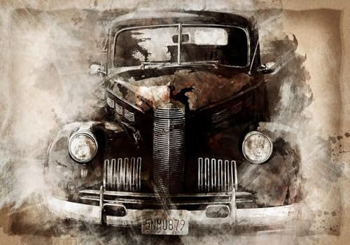 skdhlifpj Papier Peint Voiture 3D intissé Tapisserie Murale Voiture Rétro Et Nostalgique En Mauvais État 150cmx105cm Salon Chambre Adulte Zen Mural