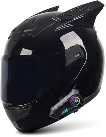 ZLHYQA Casque de Moto modulaire à Oreilles de Chat, visière Rabattable antibuée, Casque de Sport intégral pour cyclomoteur, Scooter, BMX, VTT, Course de Rue, homologué ECE