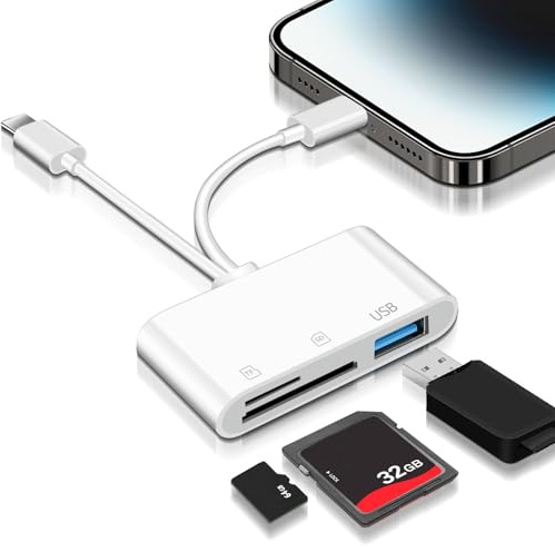 SD Kartenleser für iPhone/iPad, [Apple MFi Certified] Speicherkarten Adapter mit SD, Micro SD, TF-Karten, USB 3.0, Adapter für iPhone 16/15/14/13, iPad, Samsung, Schnell Foto & Videoübertragung
