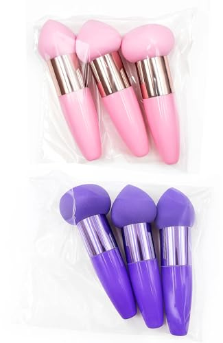 6 Stück Sponge Stick Make Up, Beauty Sponge Stick, Make Up Schwamm Pinsel, 6 Stück (3 Pink + 3 Lila), Ideal Für Präzises Foundation Und Concealer, Perfekt Für Unterwegs Und Professionelles Make Up