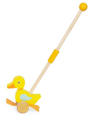 WoodenFun Push-Along Animal Wooden Walking Toy for Toddlers Push and Pull Wooden Cart for Baby Learning to Walk Montessori Toy (Duck)