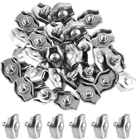 MIVIDE 100 Stück Drahtseilklemme M3, 304 Edelstahl Seilklemme Set, Seilklemme Kabelklemmen 3mm mit 7mm Schraubenschlüssel für Drahtseil Stahlseil Wäscheleine Markise Fixiert