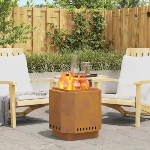 Gecheer Chimenea Moderna sin Humo para Exterior - 48x48x51 cm, Acero Autopatinable, Resistente a 600 ℃