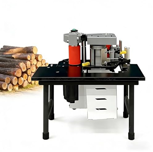 SIEEOUR Canteadora Para La Fabricación De Muebles,1200W Máquina Portátil Con Encolado Doble Cara Para Carpintería,Velocidad Ajustable 5-10 m/Min,Para Cantos Rectos Y Curvos,Para Madera(Black)