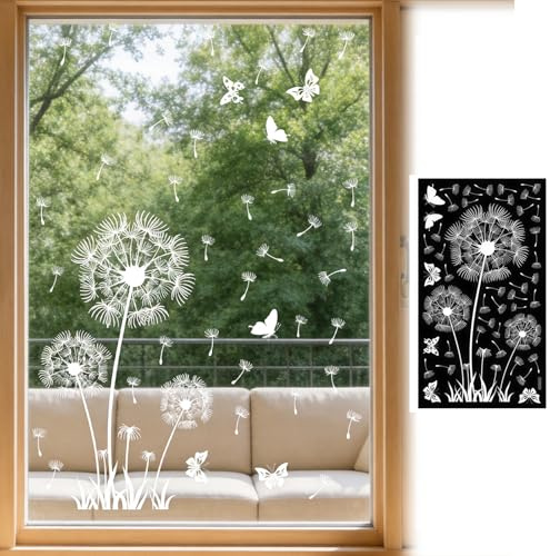 YEJAHY Vetrofanie Soffione Bianco Statiche, Adesivi Finestre Primavera Estate con Farfalle, Decorazioni Vetri Fronte-Retro Anti-Collisione, per Soggiorno Camera da Letto Cucina