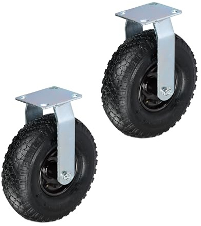 Relaxdays Bockrollen 2er Set, luftbereift 3.00-4, Schwerlastrad, Transportrolle mit Stahlplatte, bis 120 kg, Farbwahl
