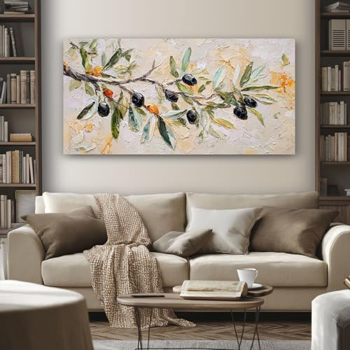 SKOEUI Wandbild Ölgemälde Pflanze 60x120 cm | Skandi für Wohnzimmer Schlafzimmer Leinwandbild Bauernhaus Blatt Bilder Modern für die Wand als Abstrakter Leinwand - Poster