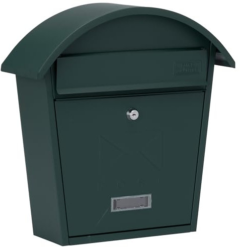 Burg-Wachter MB06G Classic 2 Wall Mounted Galvanised Steel Lockable Weatherproof Post Box Matt Green - 36x38x13cm